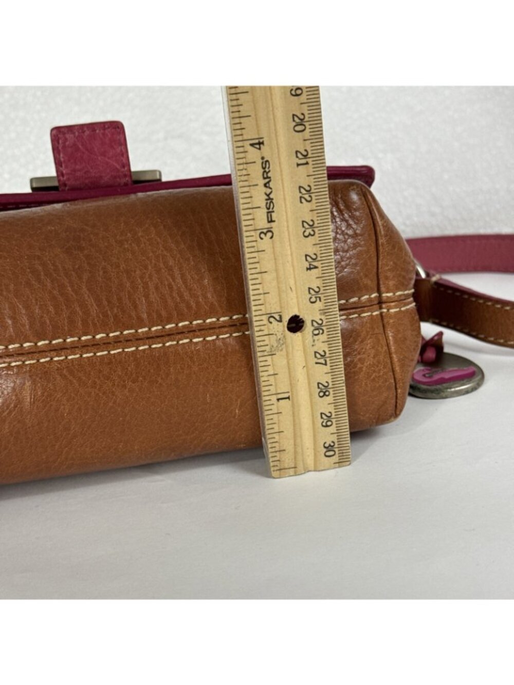 Dooney & Bourke Leather Brown Pink Heart Buckle Mini Shoulder Crossbody Bag Y2K - Picture 14 of 16